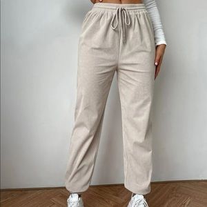 SOLID DRAWSTRING WAIST CORDUROY PANTS